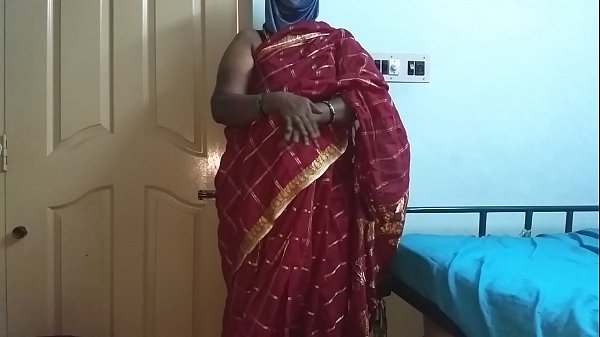 Desi Tamil Telugu Kannada Malayalam Hindi Slut Wife Vanitha In Tight Cherry Red Saree Squeezing Her Huge Tits And Rubbing Her Bald Wet Cunt Till She Cums